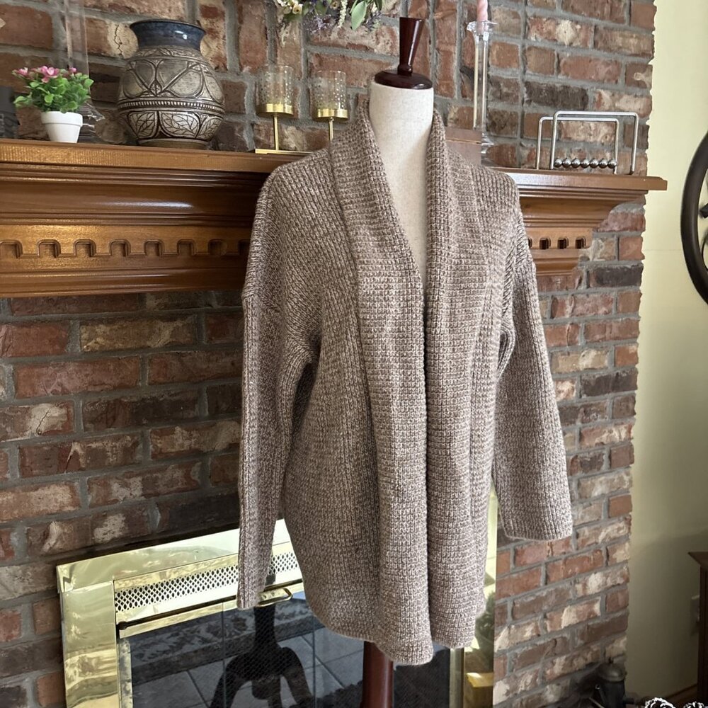 Pure Jill Heavy Cotton Tan Knit Cardigan Size Medium Oversized